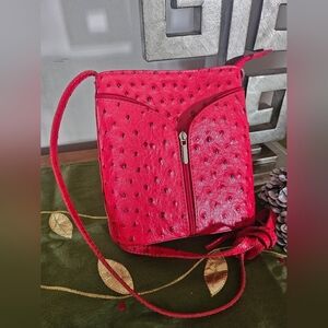 Elegant Red Ostritch Print Crossbody Bag